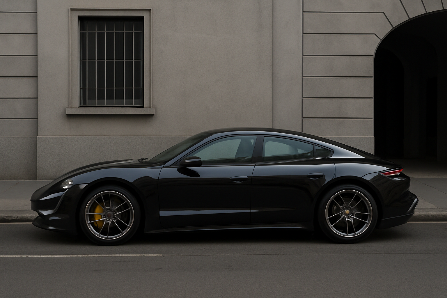 Black sports car in urban setting